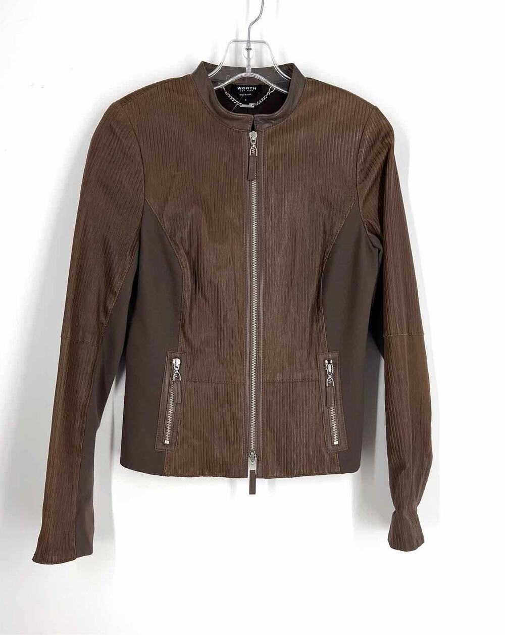 Worth Size 4 Brown Stripe Leather Designer Jacket